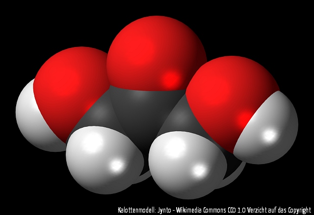 Ein digital erstelltes Kalottenmodell des Moleküls Dihydroxyaceton.